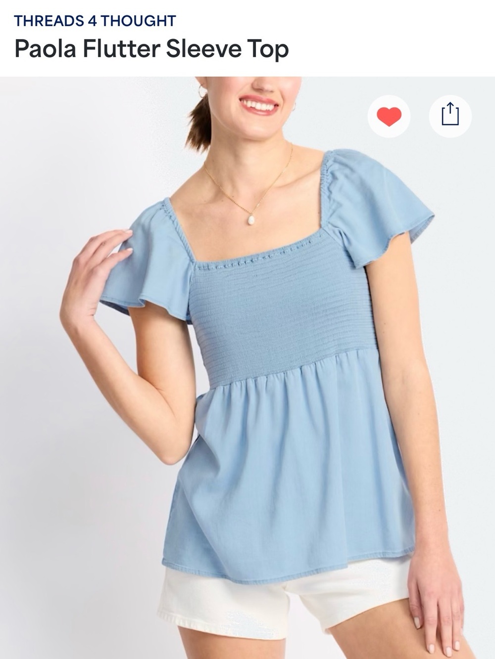 Threads 4 Thought Paola Flutter Sleeve Top - Sky Blue